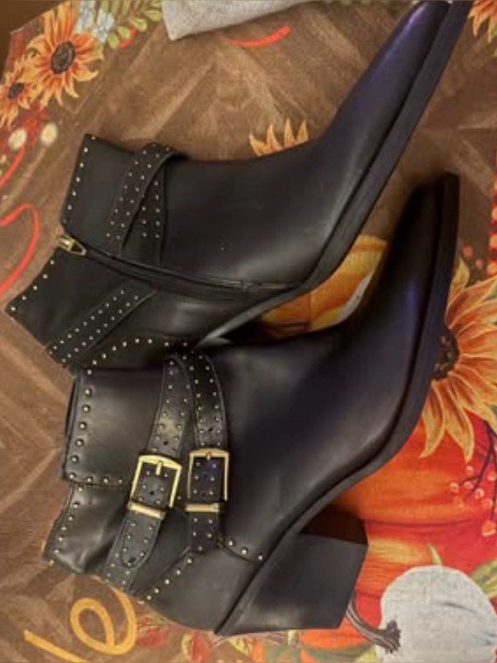 Dolce Vita Black Studded Ankle Booties with Gold Buckles